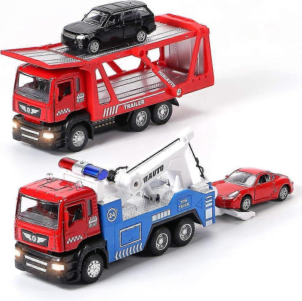 4pcs Tow Truck With Mini Toy Cars Set Cars With Lights And Sound
