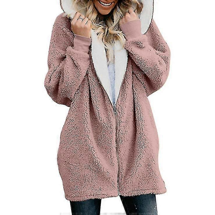 Women Oversized Sherpa Jacket Fuzzy Fleece Coat With Pockets Open Front Hooded Cardigan