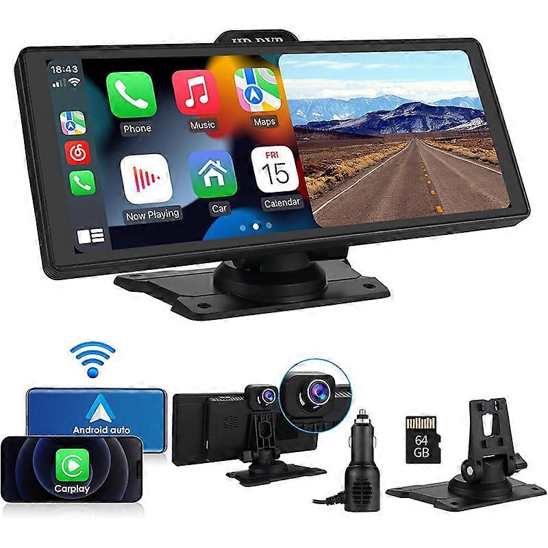 10.36 inch Carplay MP5 Player Portable BT Touch Srceen Wireless Carplay Android Auto Car Radio Reverse image Dual camera P104