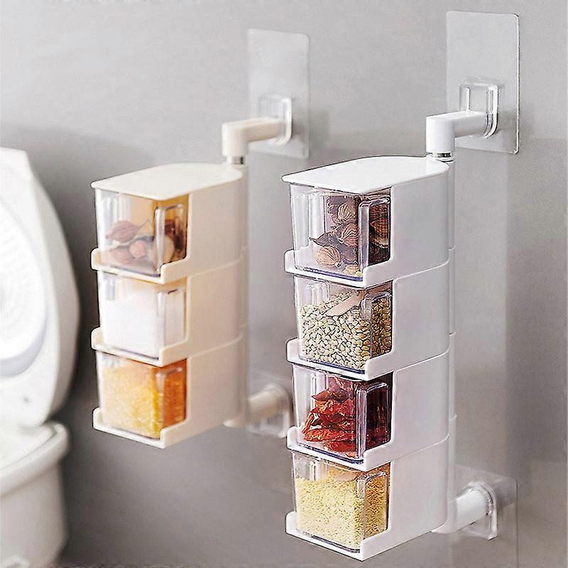 Multi-tier 360 Degree Rotating Wall Mount Spice Rack Seasoning Storage Box Jars Organizer Condiments