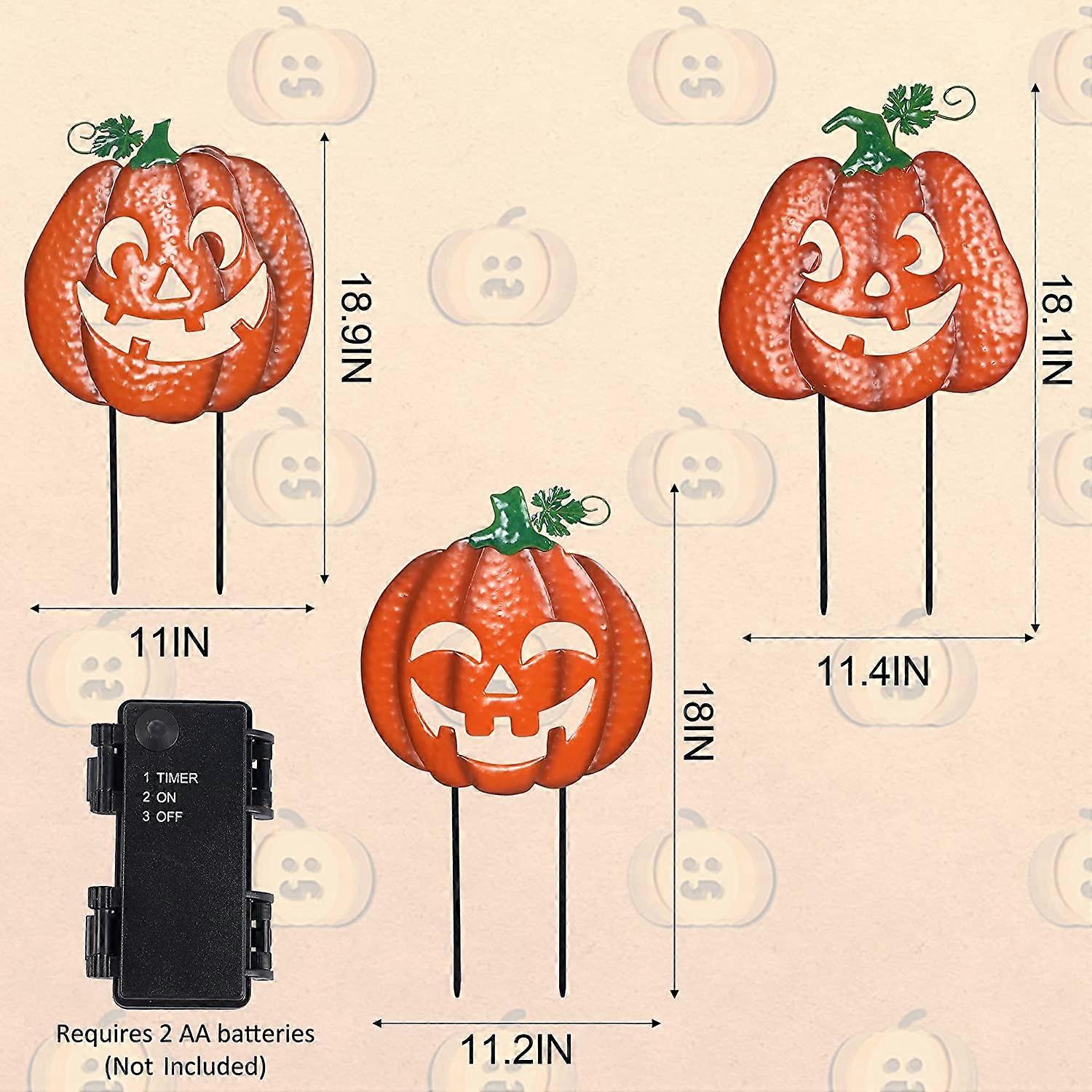 ALLADINBOX Halloween Metal Stakes Pumpkin Jack o Lantern Spooky Faces Smile with Lumino Effect, Garden Yard Signs, Outdoor Party Décor, Set of 4