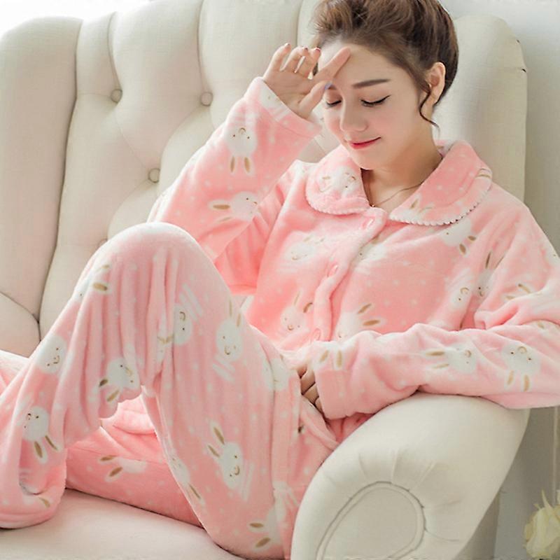 Kadın Flannel Pijama Takımı Sonbahar Kış İçin Günlük Uzun Kollu Polar Hırka Isıtma Pijama