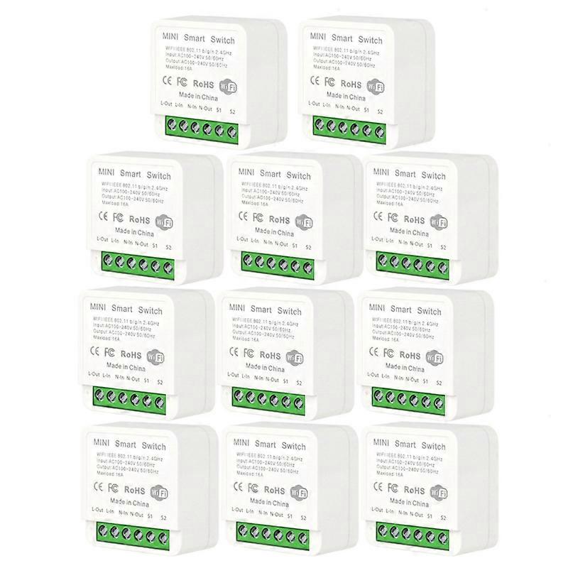 10x 16A Tuya WiFi Smart Switch Module With Power Monitor 2-way Control Mini Switch Breaker Smart Life Work With Alexa Google Alice
