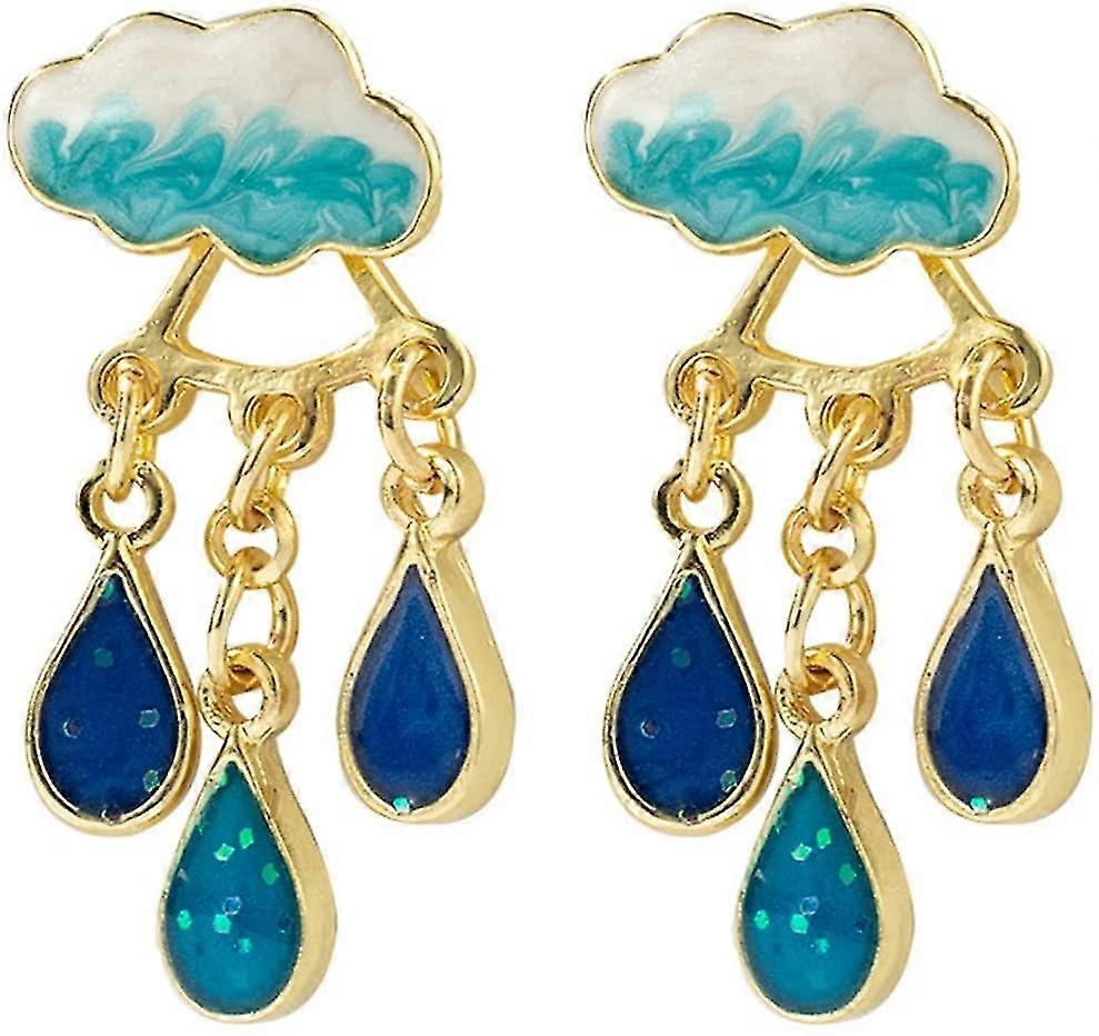 S925 Silver Needle Weather Theme Rainy Cloud Boucles d’oreilles, Mignonnes petites boucles d’oreilles fraîches blanches Nuage Pluie (goutte de pluie)