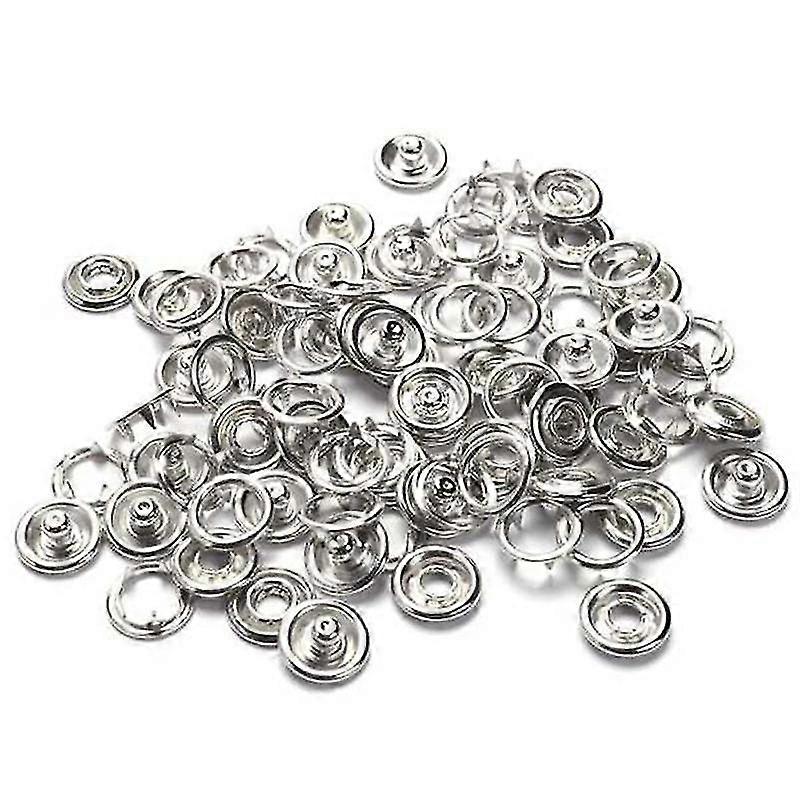 100 Sets 9.5mm Metal Snap Button Press Button Ring Studs Fasteners