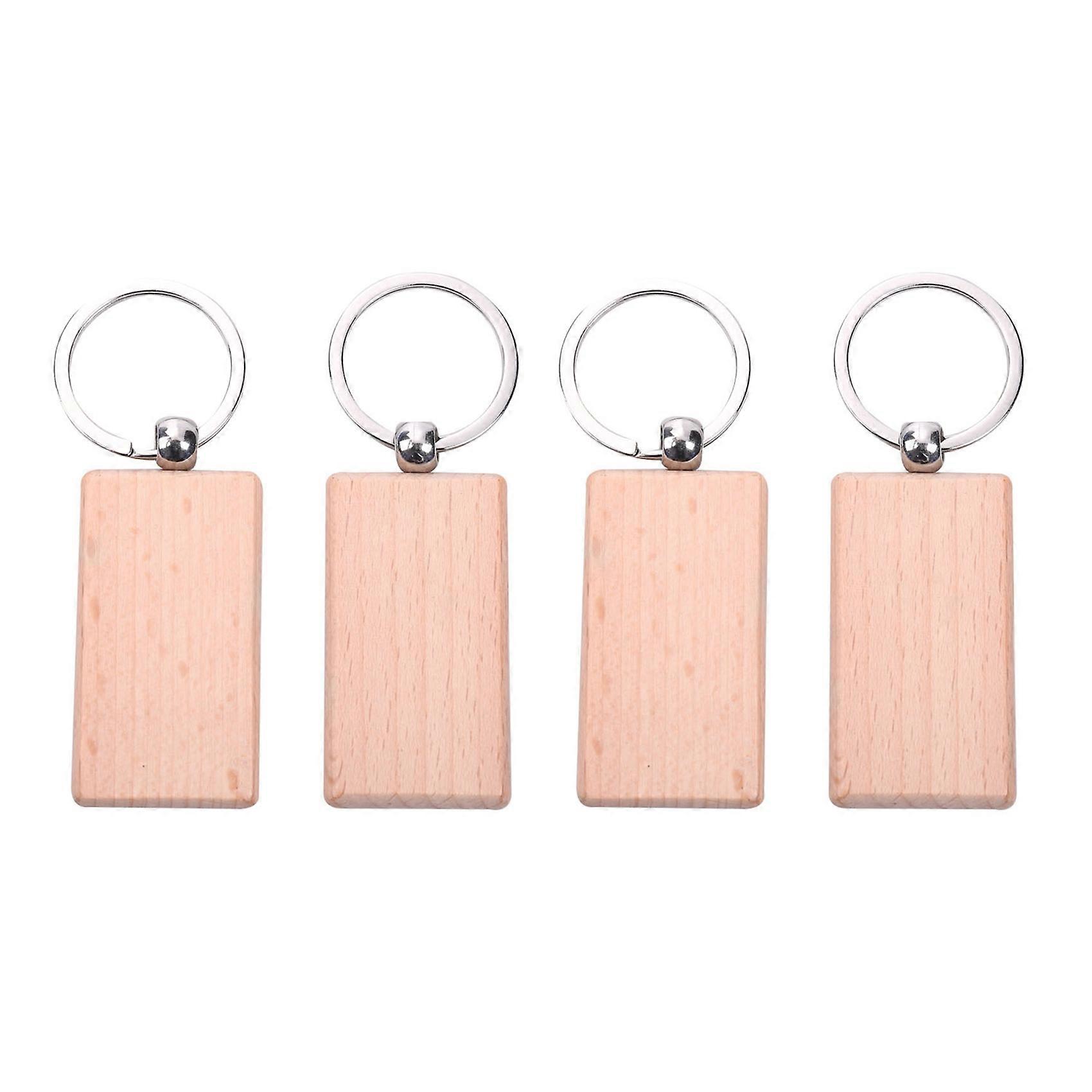 120Pcs Blank Rectangle Wooden Key Chain Diy Wood Keychains Key Tags Can Engrave Diy Gifts
