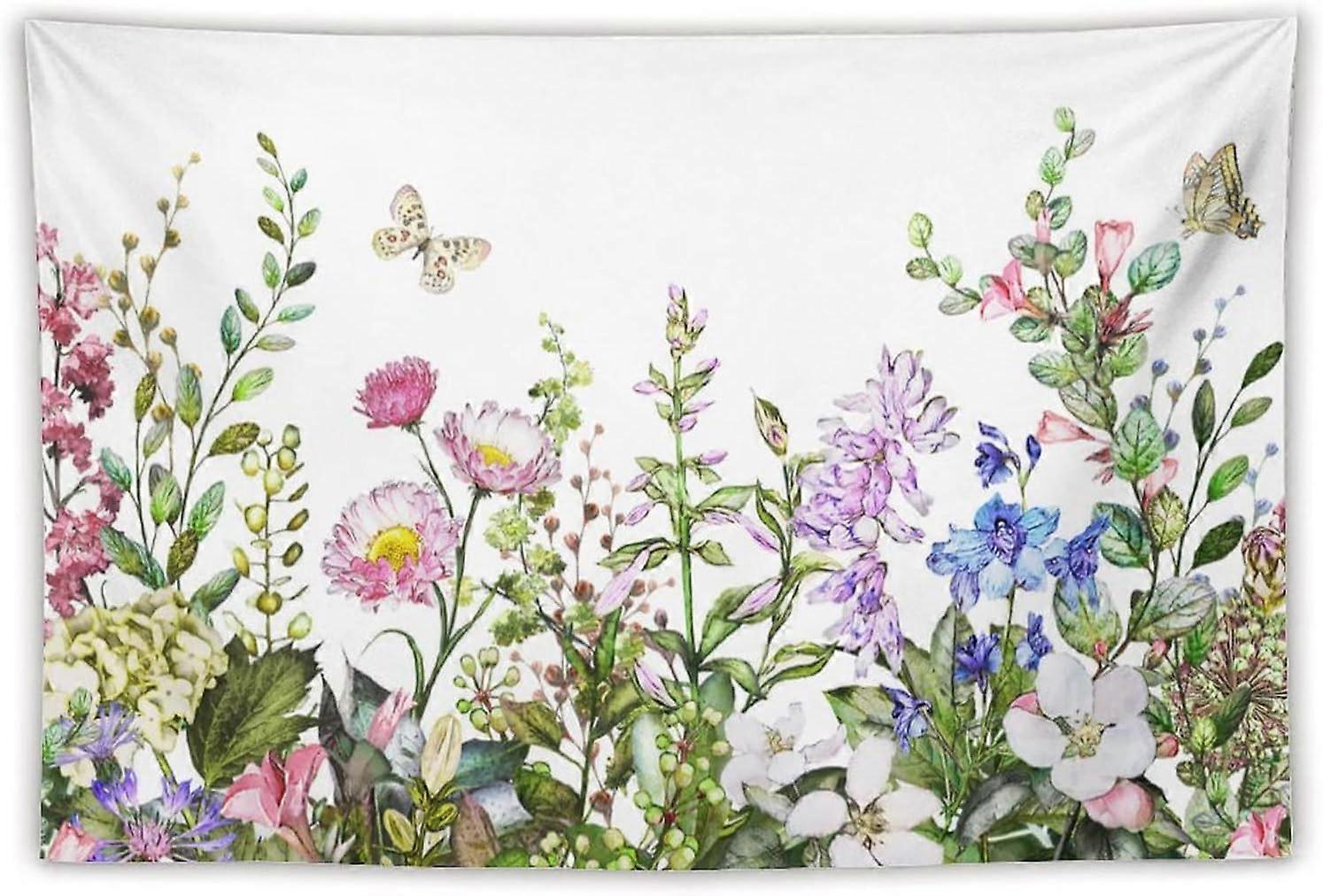 Blommig växt gobeläng,färgglada vilda blomma växter fjäril natur landskap gobelänger för sovsal vardagsrum sovrum inredning 40 "x60"