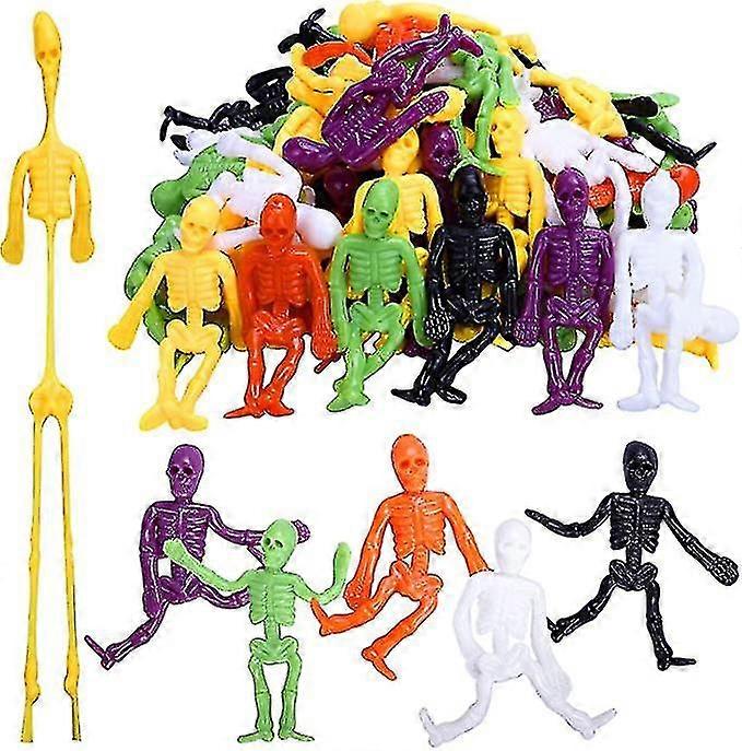 50 Pieces Stretchy Skeletons Toys 4 Glitter Colors Stretchable Skeletons Halloween Birthday Party