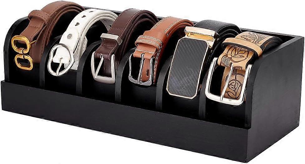 Bamboo Belt Organizer Box with 6 Dividers Belt Rack Container Storage Holder Wooden Display Case for Belts Versatile Display Holder Fit for Wall Close