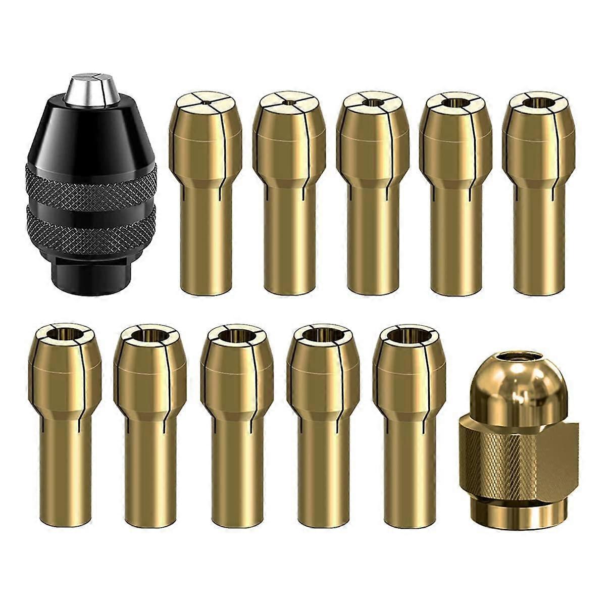 12 Pcs Drill Chuck Collet Set Brass Drill Chuck Tool Kit, Keyless Chuck 1/32In to 1/8In Replacement