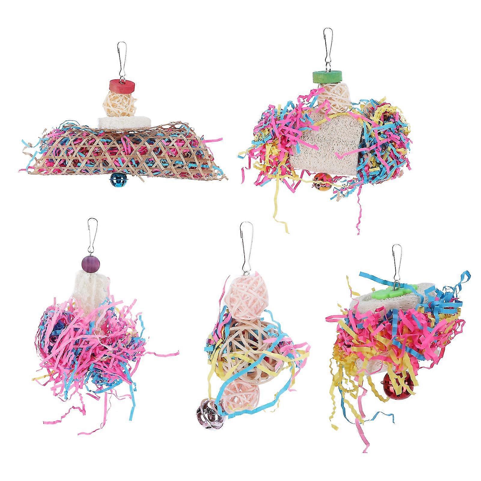 5pcs/set Bird Parrots Chewing Toy Courtyard Hanging Biting String Toys Accessory