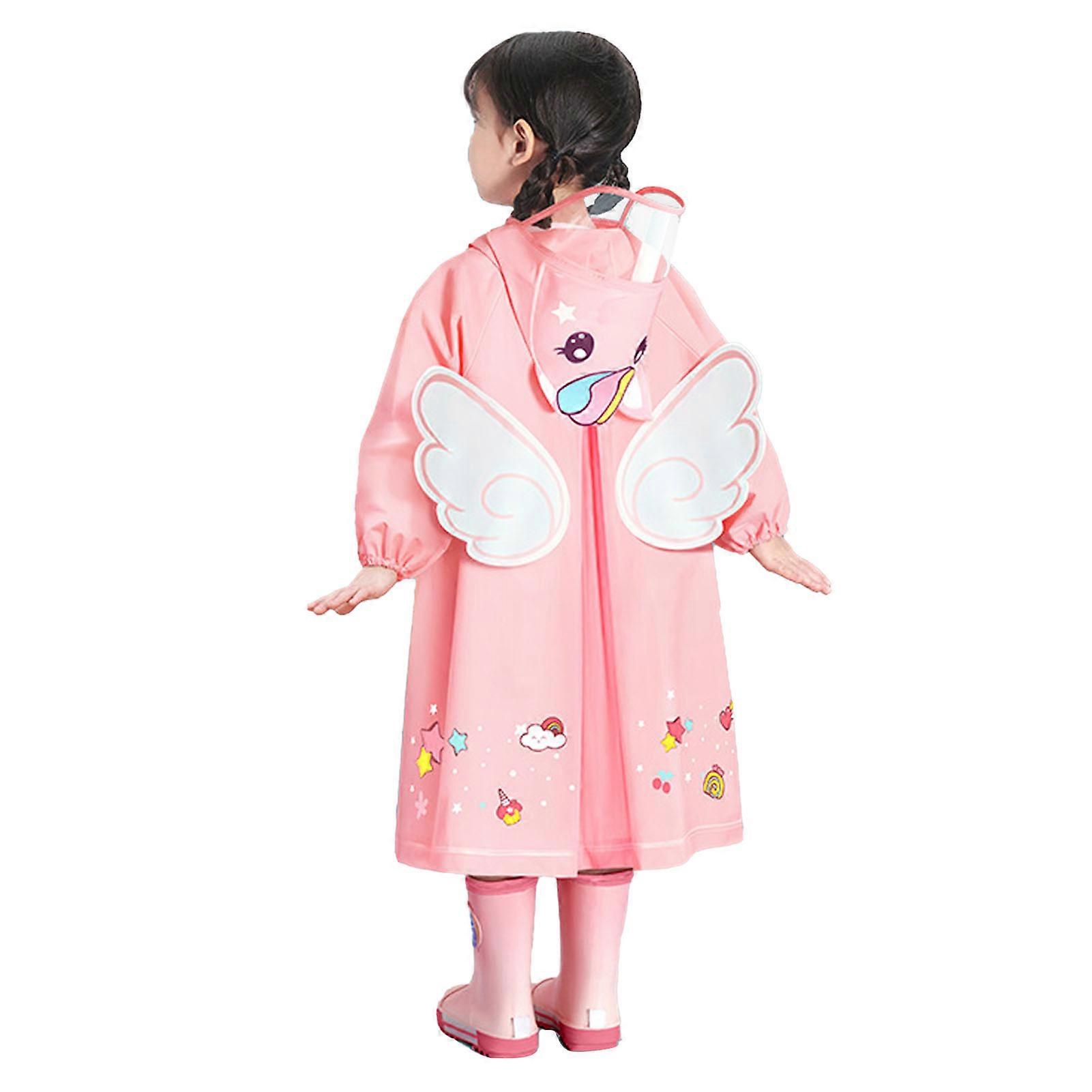 Girls Boys Waterproof PU Kids Raincoat Lightweight Portable Cute Patterns Pink