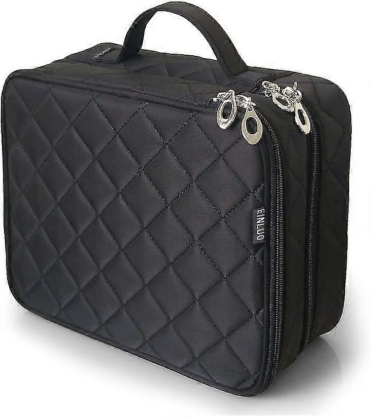 大型化粧品バッグ、メイクアップバッグポーチ、女性用ダブルレイヤー、ウォッシュバッグトラベルバッグ25 * 20 * 12cm(サイズLブラック)