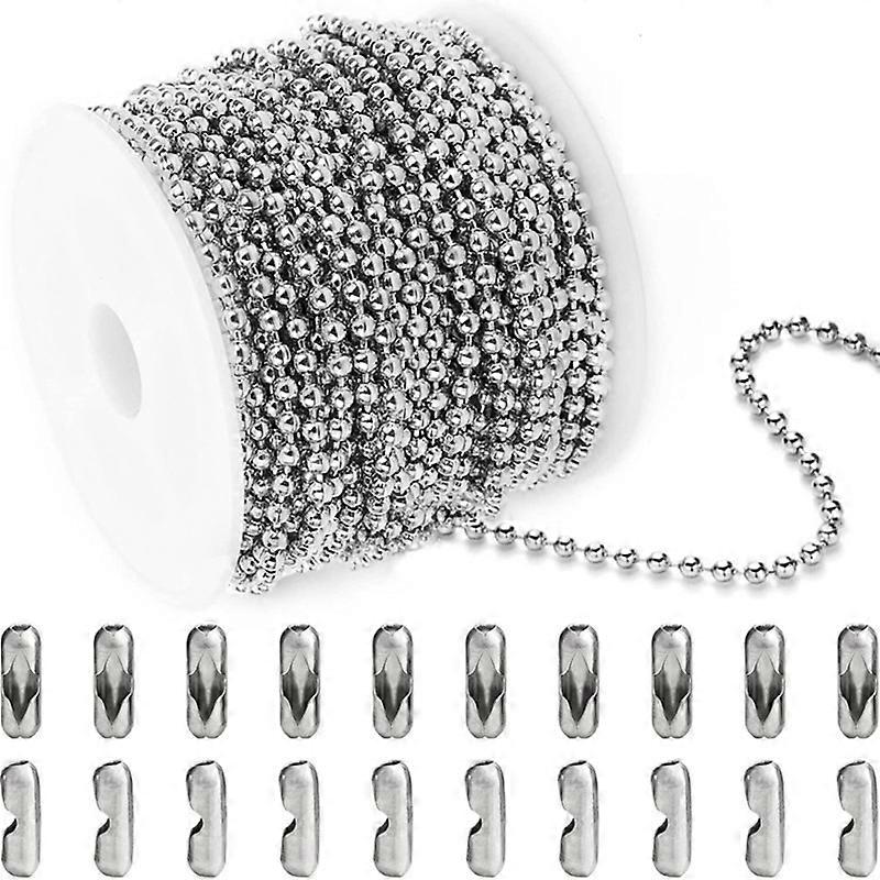 33ft Rustproof Pull Chain Stainless Steel Bead Chain with 20 Clasp Connectors