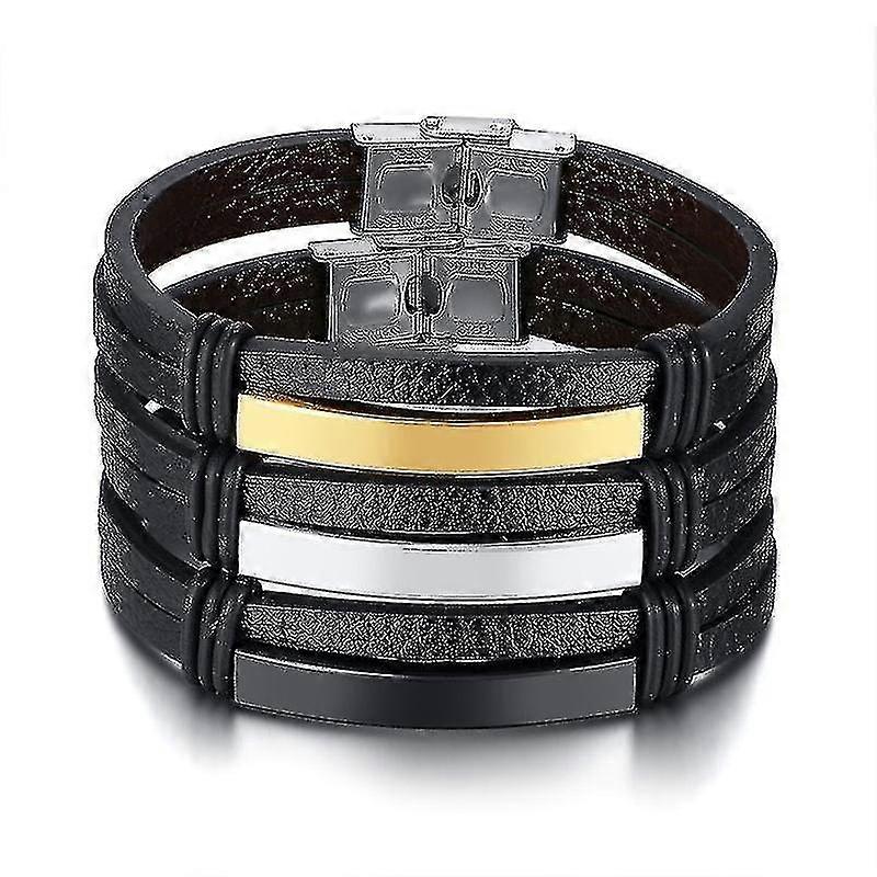 Men's Leather Bracelet Bangle Double Wrap Id Personalized Inspiration