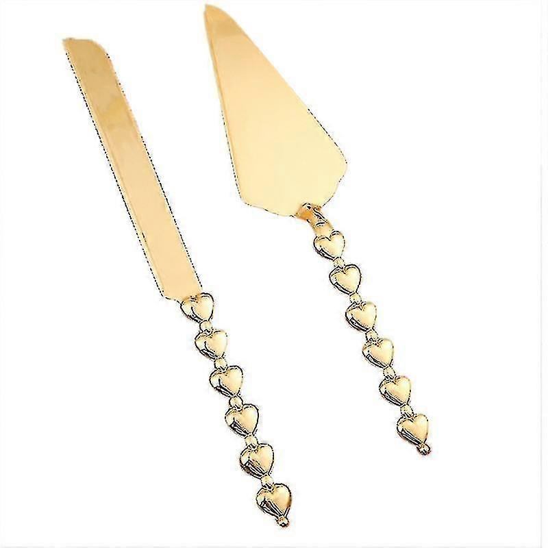 2stk hjerteformhåndtak kakekutter gylden kake spade kniv bryllupskake kniv server sett fest ba-ayane