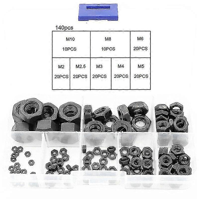 Jinyi 140pcs Steel Nuts Hex Nut Hexagonal Nuts M2-m10