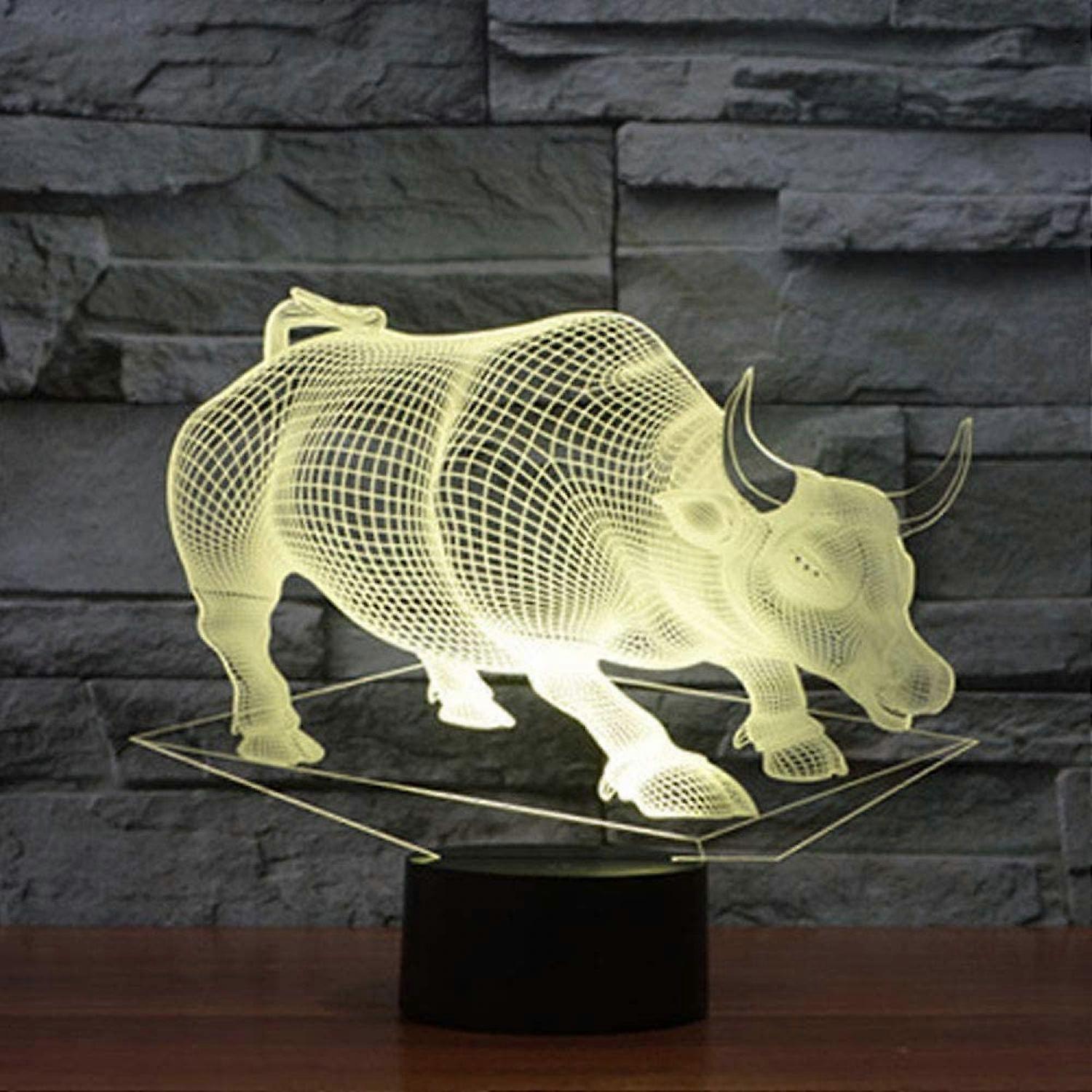 JUSTUP Bull Optische Täuschung 3D-LED-Sensor-Nachtlicht mit Smart-Touch-USB-Kabel 7 Farben ändern Atmosphäre Lampe für Weihnachts-Thanksgiving-Dekor