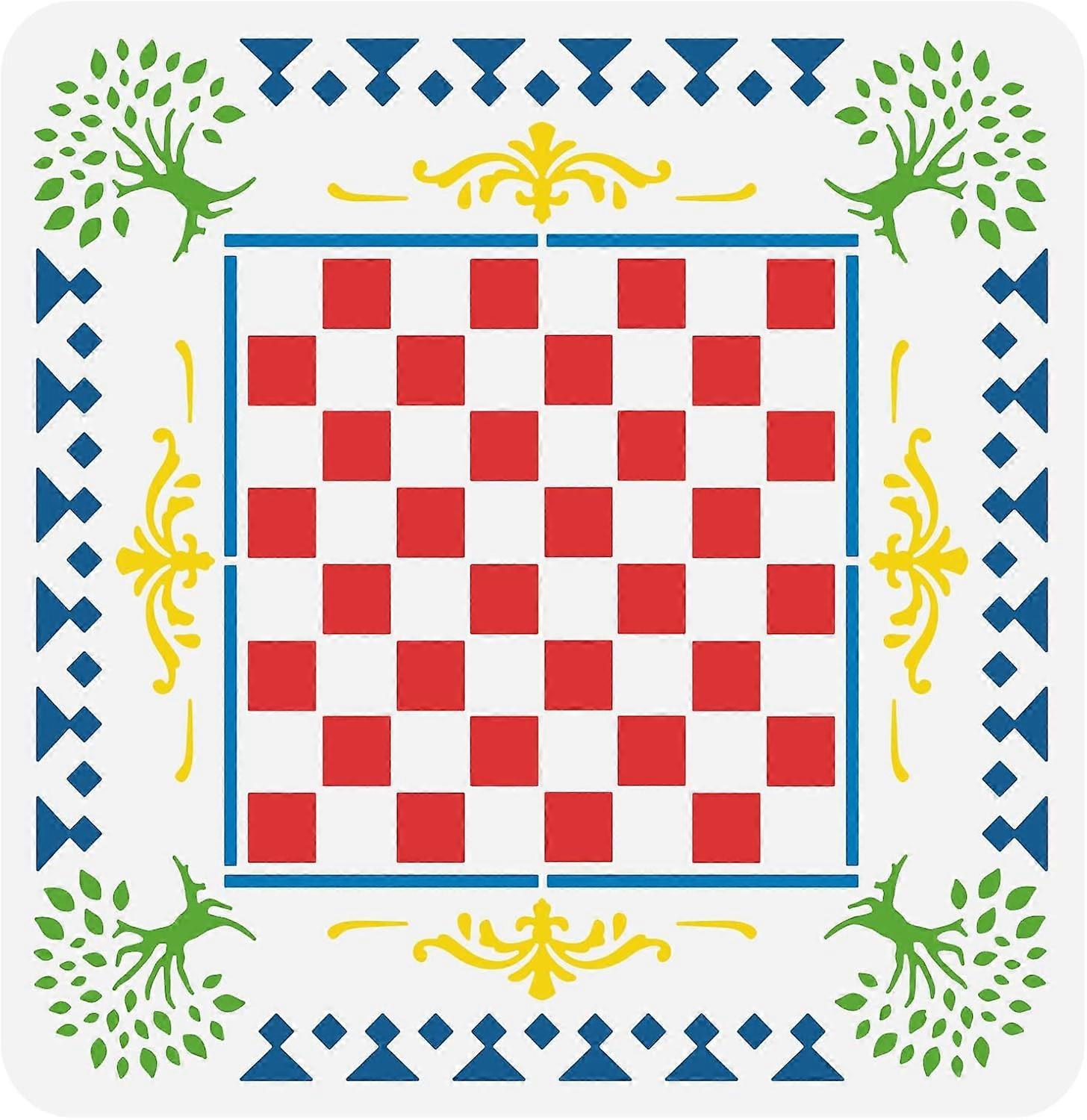 Family Game Board Stencil 11.8x11.8 inch Reusable Checkerboard Drawing Template Life Tree Chess Checkers Lined Gameboard Decoration Stencil for Painti