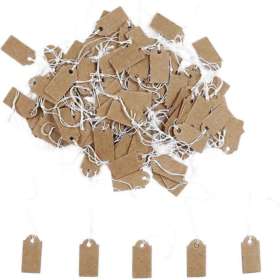 100 Pcs Display Tags With Hanging String Mini Writable Blank Label Display Tags-Kraft
