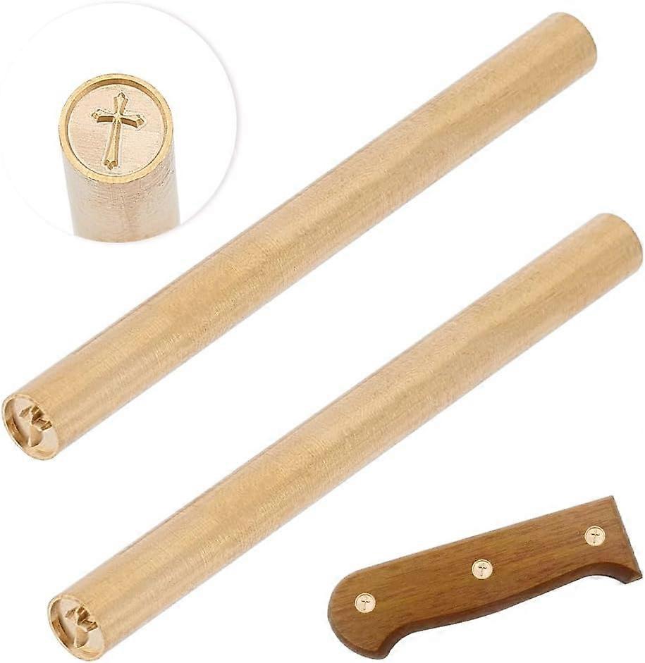 2Pcs Golden Cross Pattern Mosaic Pins 6mm Diameter Decorative Knife Handle Pins 2.7 Inch Long Brass Mosaic Pins Custom Knife Handle Blank Blades for F
