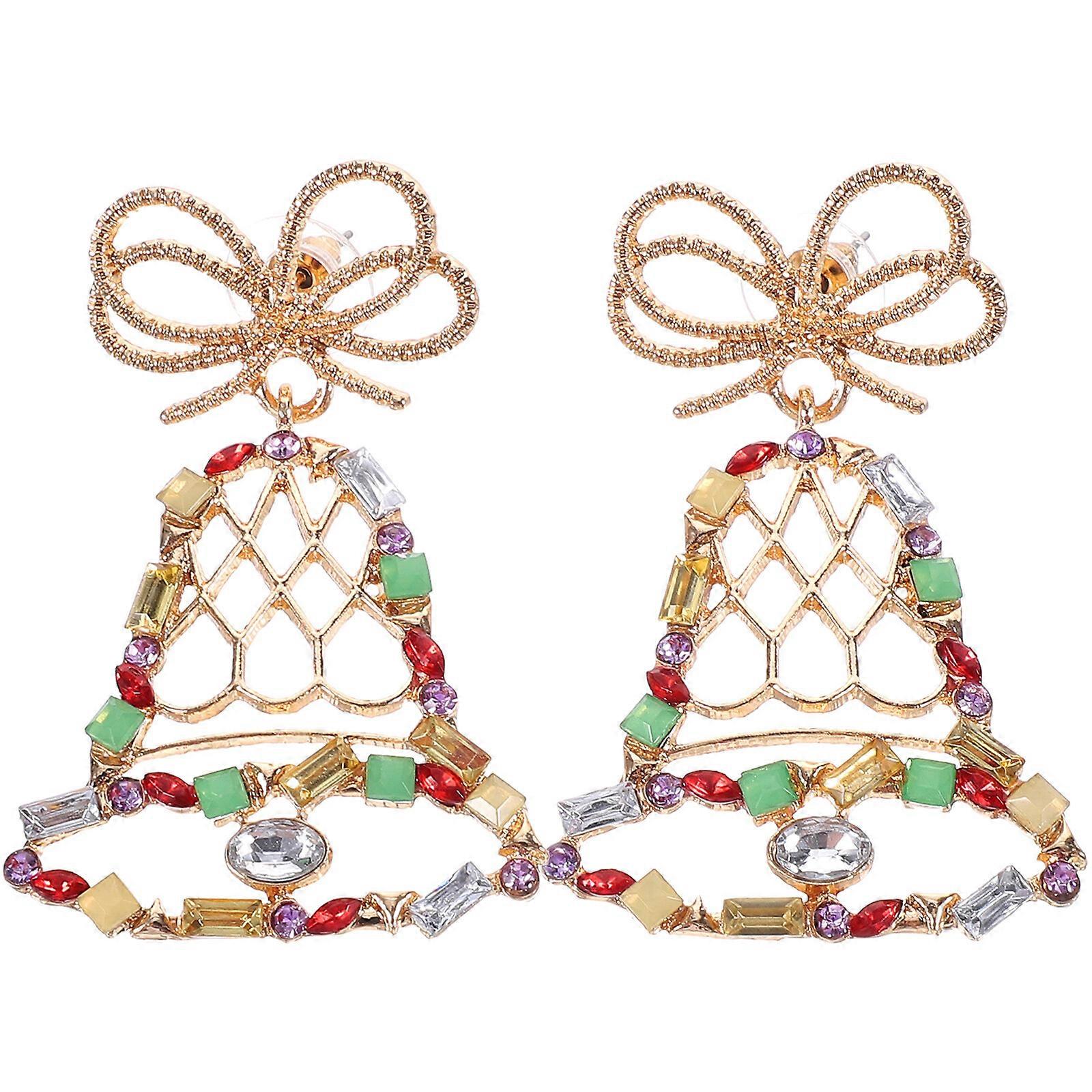 1 par de pendientes de Navidad Navidad Jingle Bell Dangle Stud Drop Pendiente de moda