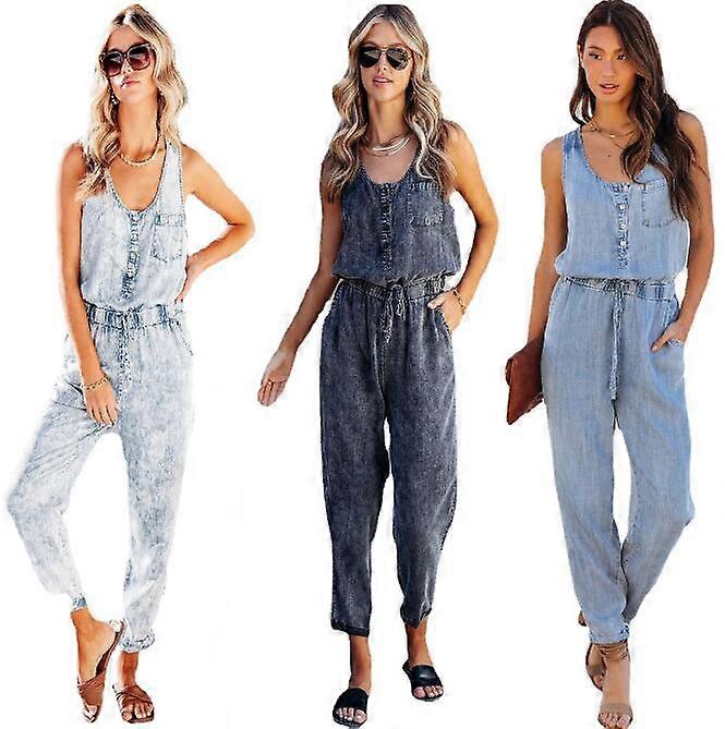Kvinners Kausal Tank Jeans Jumpsuits Ermeløs Romper