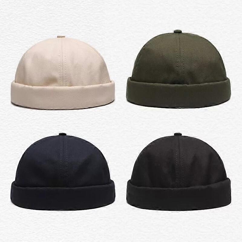 4pack Men's Docker Hat Sailor Cap Mechanic Biker Hat Beanie Cap Plain