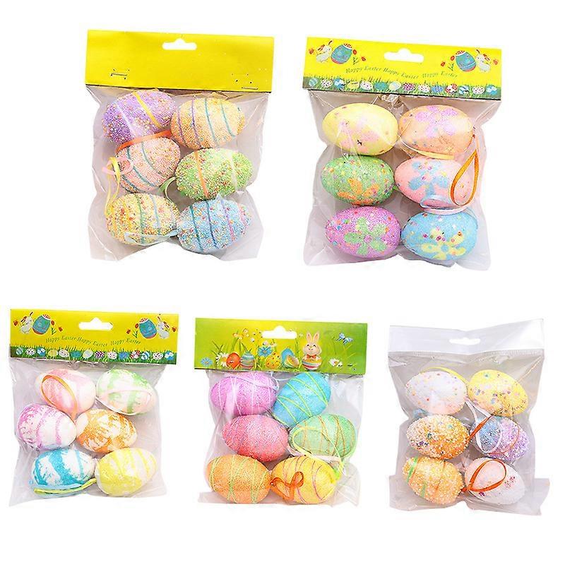 5pcs Easter Eggs, DIY Creative Decoration Set, Painted Pattern Simulation Egg Festival
