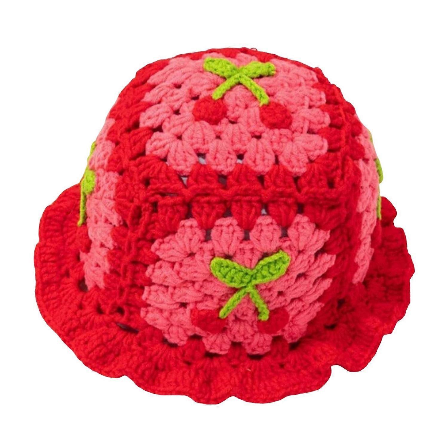 Cartoon Woolen Hat Cherry Applique Knit Hat Candy Color Children Headwear Bucket Hat Kids