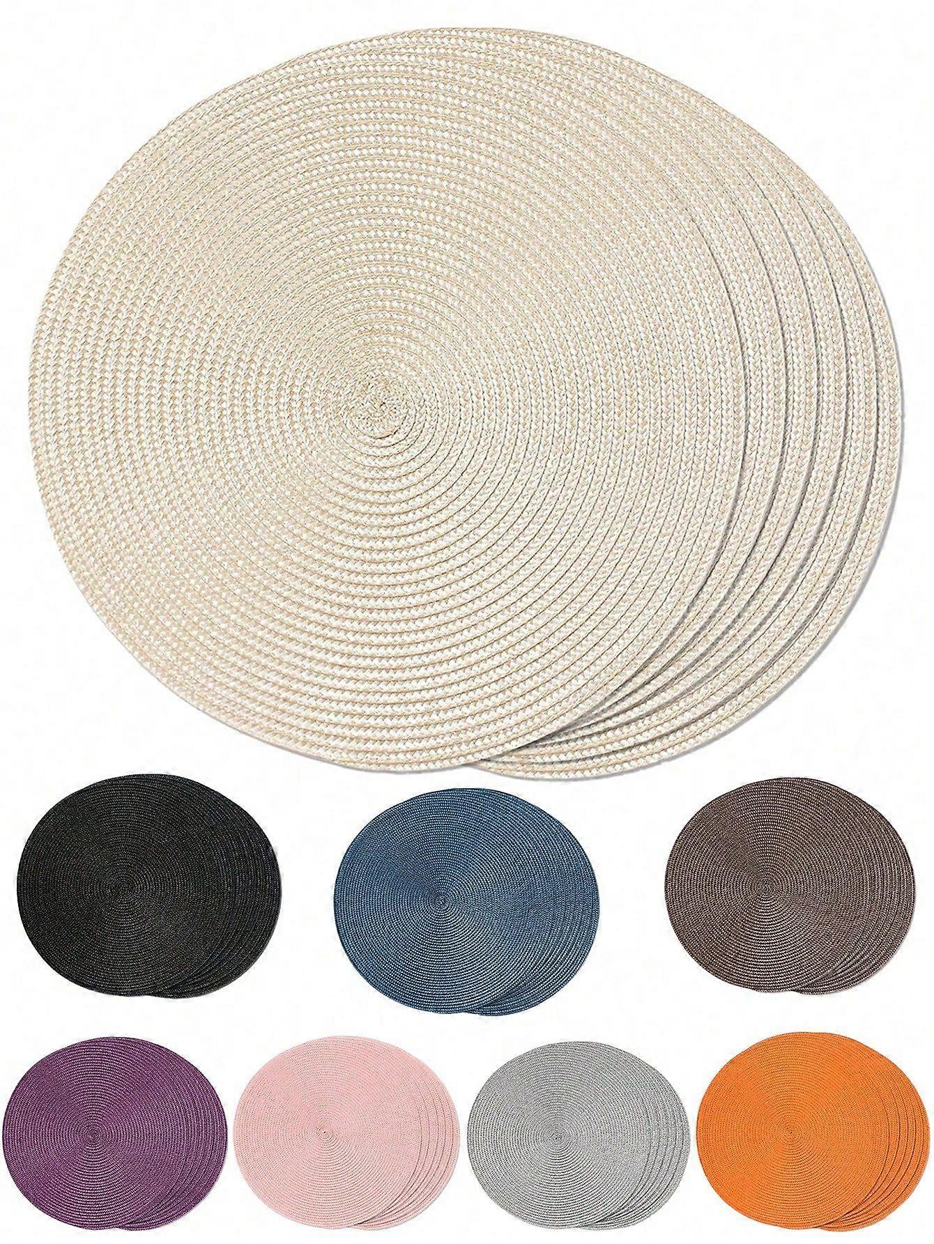 6 قطع 15 بوصة جولة منسوجة PP المفارش ، قابل للغسل غير قابل للانزلاق عازلة للحرارة حصير الطاولة لتزيين الطعام المنزلي وحفلات العطلات