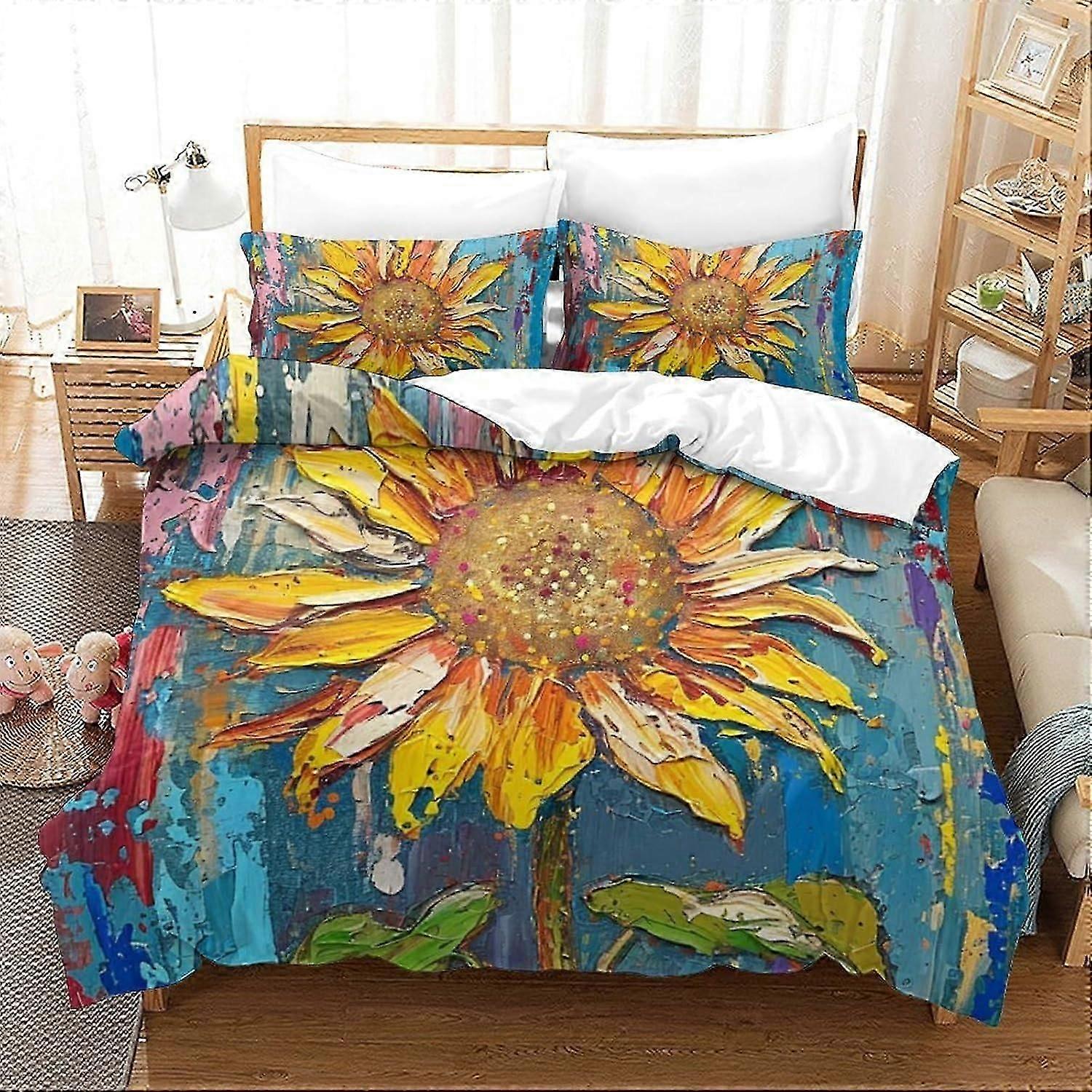 J3545 Lençóis Girassol Capa de Edredão Set 3 PCS Hotel Quality Quilt Cover Conjuntos de Cama Colchas com Fronhas com Fecho de Zíper Ultra Soft Hyp