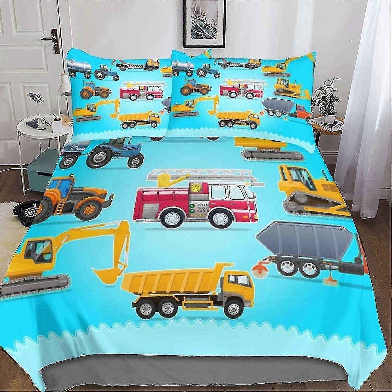 J3007 Lençóis Escavadeira Trator Conjuntos de capa de edredão Veículos de impressão 3D para crianças adolescentes adultos Colchas com fronhas Capa de edredão Conjunto de cama Sof