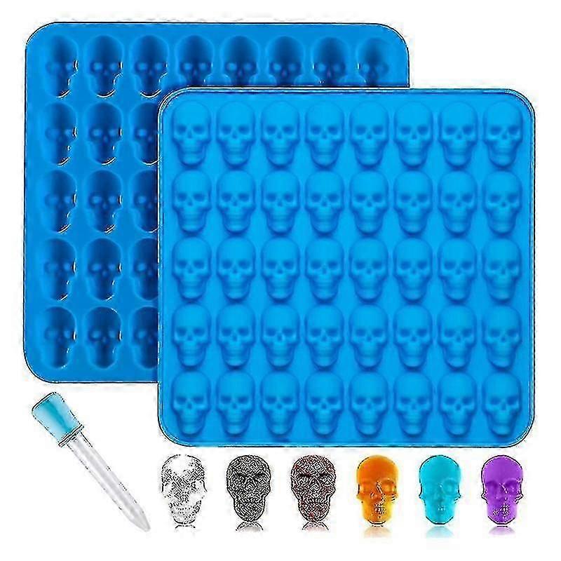 2pcs Gummy Skull Candy Molds Silicone,with 1 Droppers For Candy Blue
