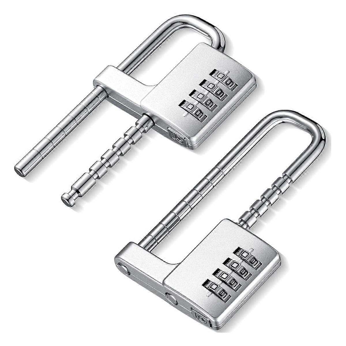 2 Pcs 4 Digit Combination Lock Code Cabinet Lock U Shaped Gym Locker Adjustable Padlock Long Shackl