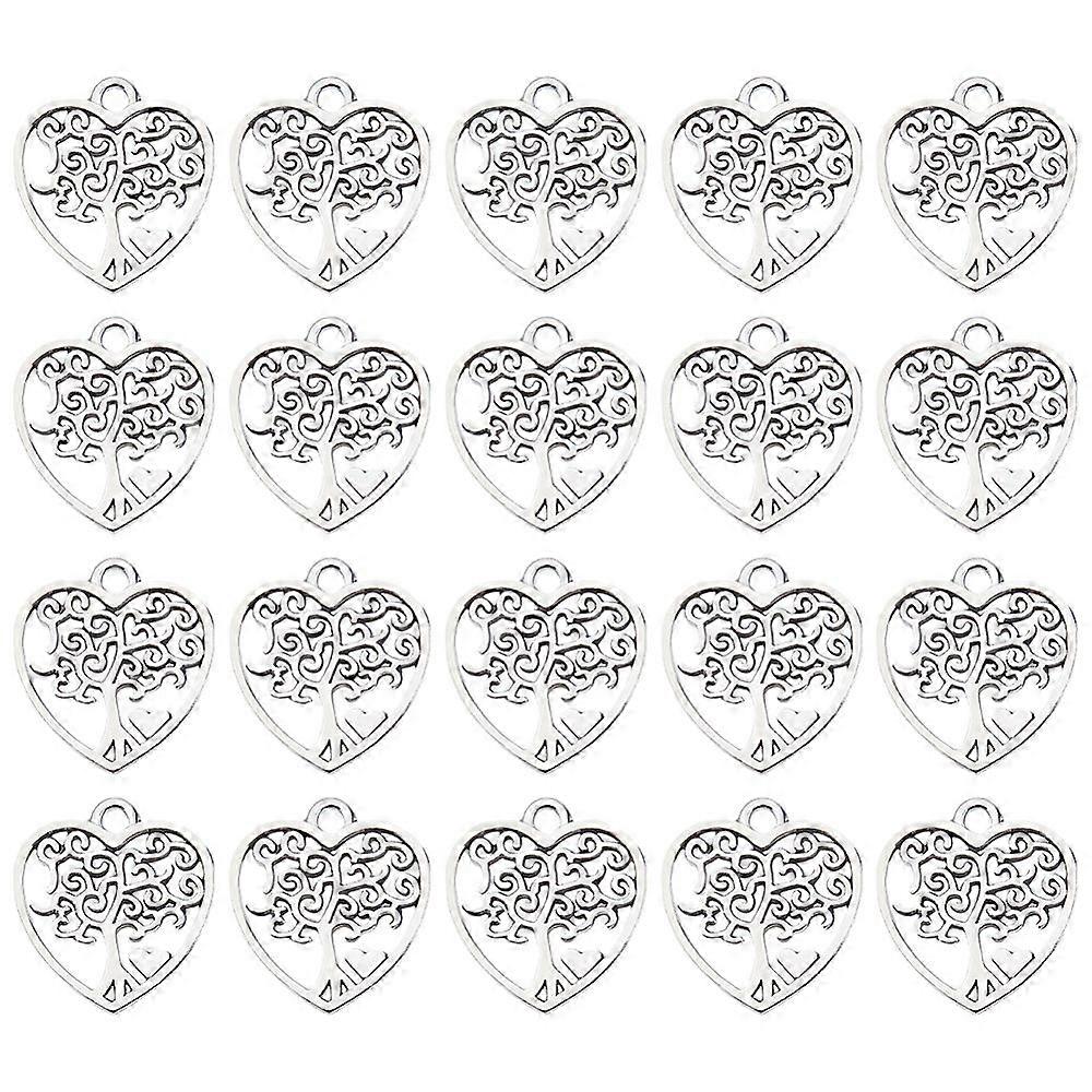 1Box 100Pcs Alloy Pendants Heart with Tree Pattern Charm Antique Silver 18.5x17x1mm Hole: 1.6mm
