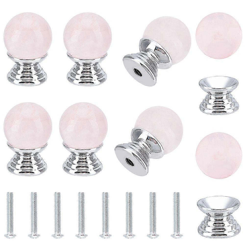 1Bag 8 Pack Rose Quartz Dresser Drawer Knobs 16mm Crystal Ball Closet Door Knobs with 8 Sets Pedestal and Screw for Cabinet Drawers Wardrobes Home Dec