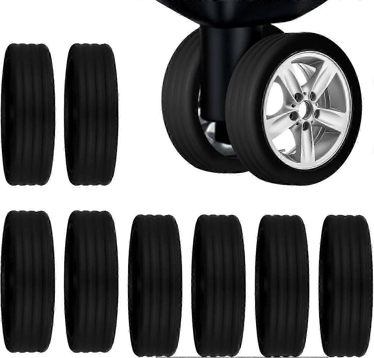black-8 Pack Luggage Suitcase Wheel Covers, Silicone Quiet Protection, Noise Canceling, Shock Absorption, Trolley Protective Cover for Luggage
