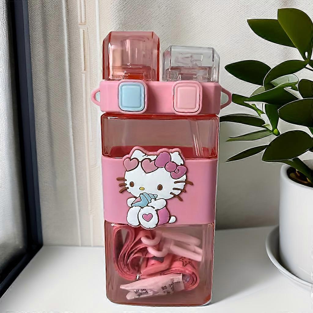 Versatile Dual Straw Square Cup in Pink White with Strap