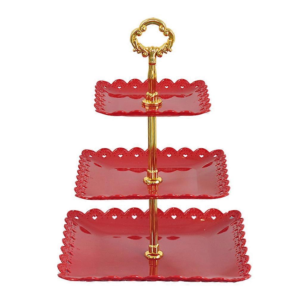 Ayrılabilir Kek Standı Düğün Doğum Günü Partisi 3 Katlı Pasta Cupcake Meyve Tabağı Kırmızı