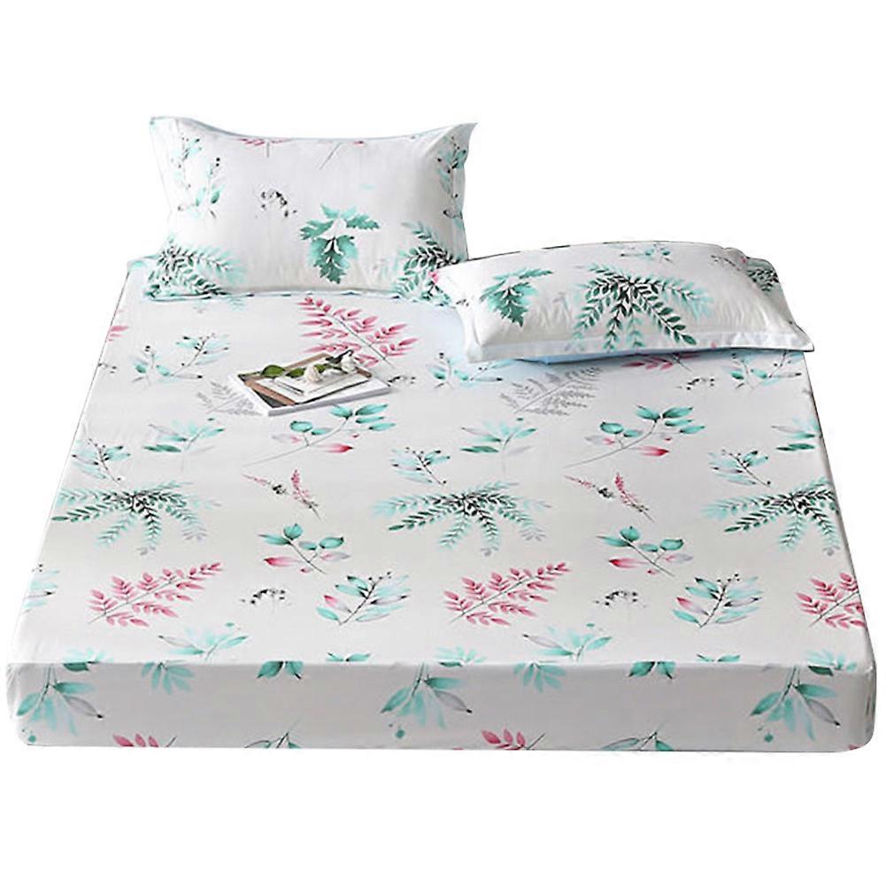 Comfortable Plant Printing Polyester Bedding Set Pillowcase Fitted Sheet, Plant Pattern Design, Twin Queen King Sizes