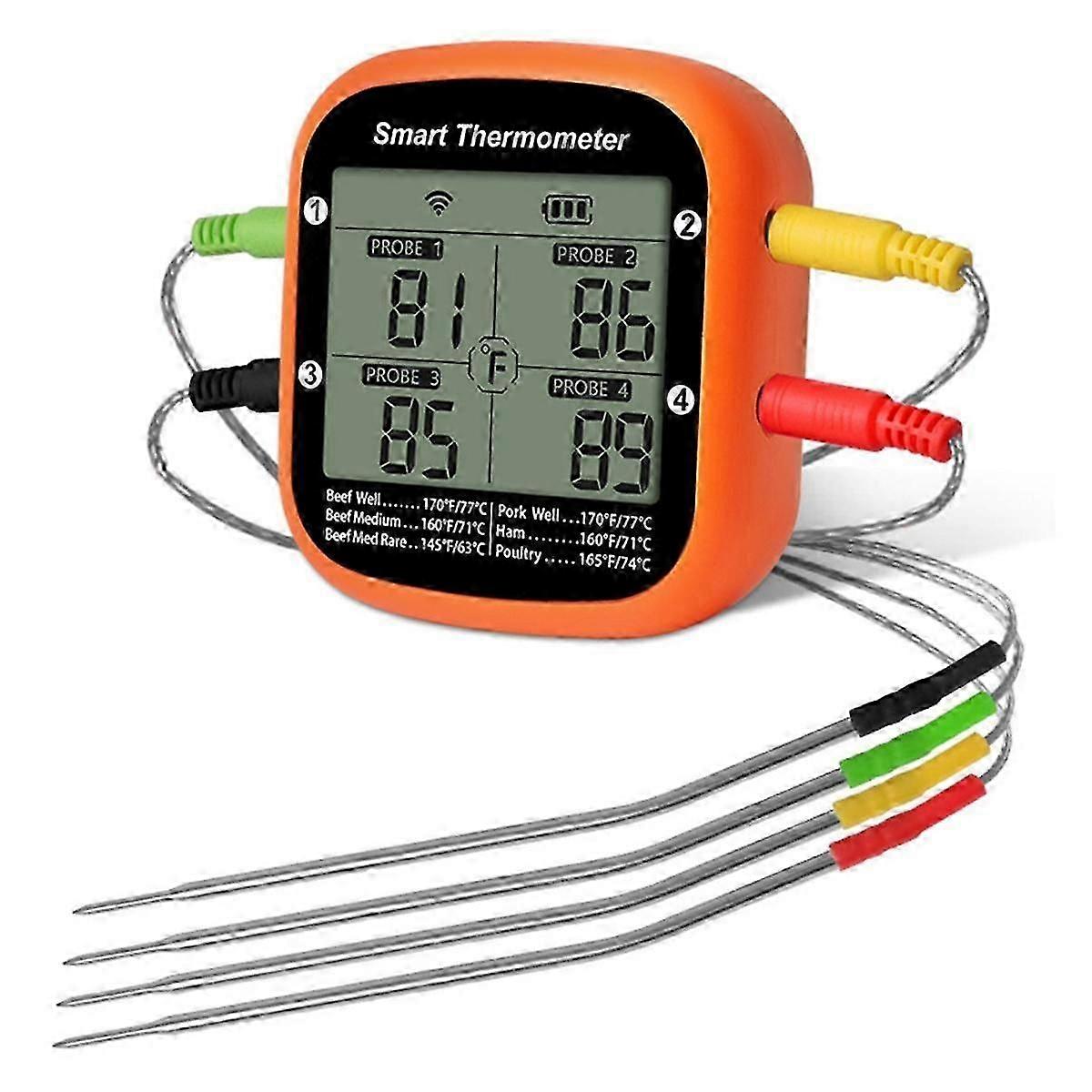 Wireless Meat Thermometer for Grilling Smoker Oven APP Digital Thermometer with Four Probes Smart BBQ Food Thermometer-Yvan