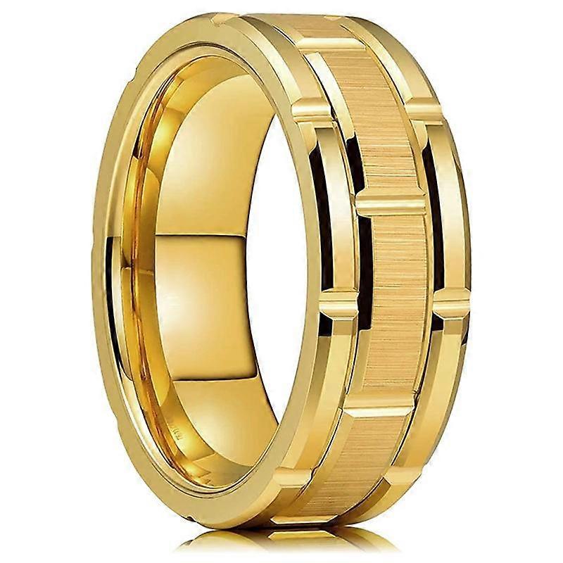Fashion 8mm Men 'S Ring Silver Plated Brick Pattern Groove Brushed Stainless Steel Wedding Ring 8mm Comfortable Fit Size 6 -13