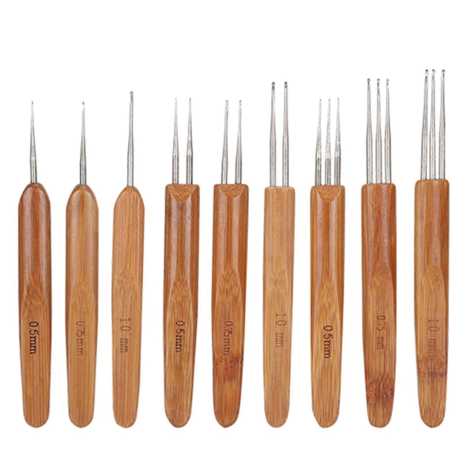 9Pcs Dreadlock Häkelnadel Set Single Double 3 Bambus Griff Geflecht Haar Webwerkzeug