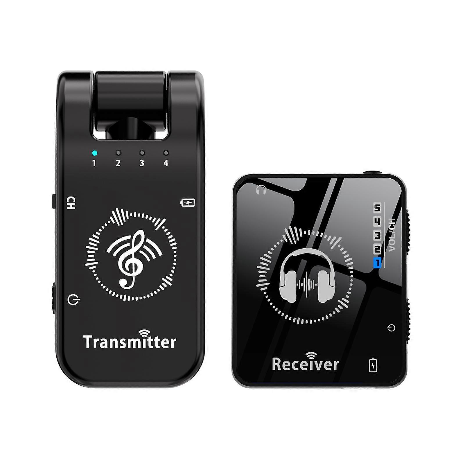 2.4G Wireless In-Ear Monitor System 282° Rotate Transmitter Portable Collar Clip Receiver Rechargeable Automatic Pairing Low Latency 131ft Effective 
