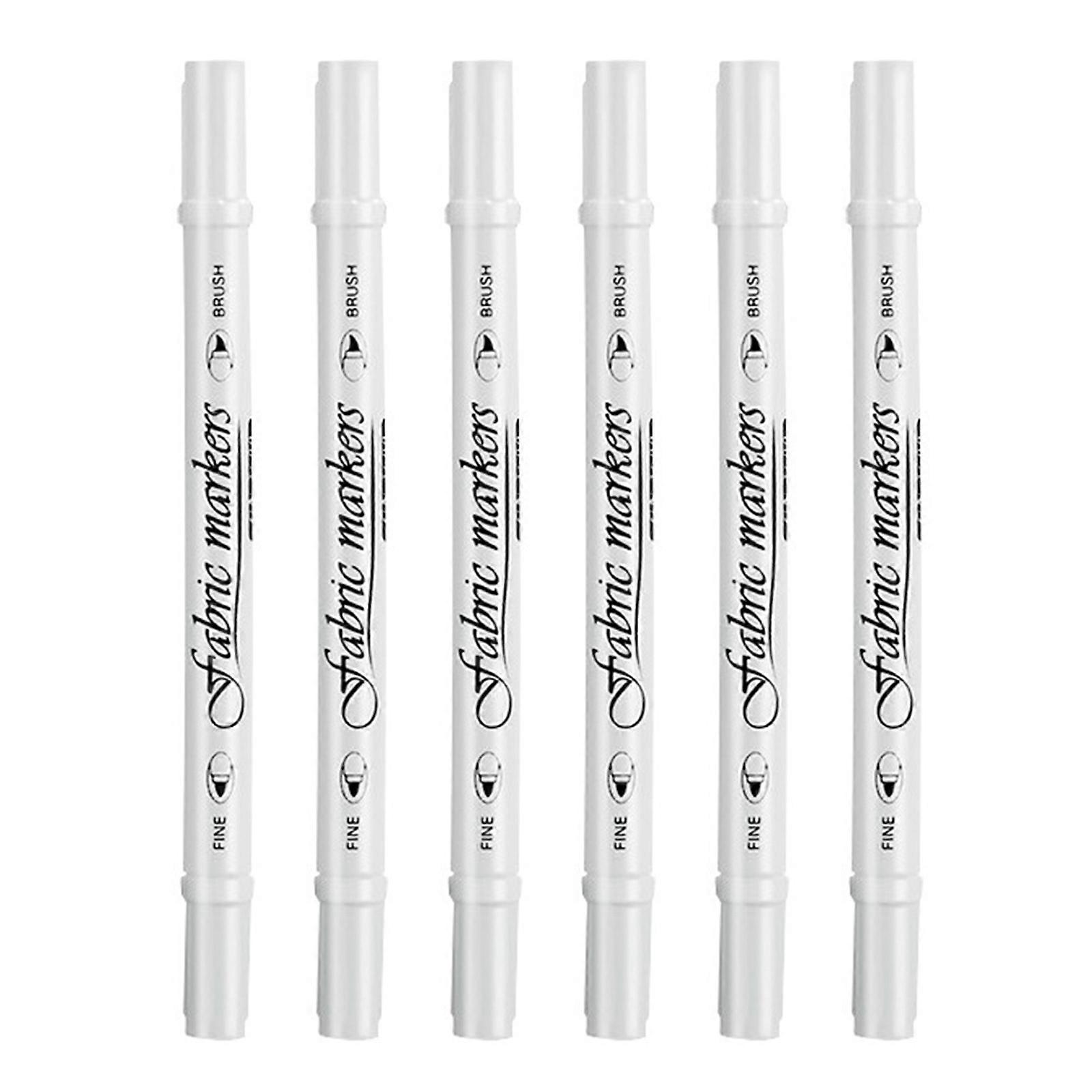 6Pcs Fabric Marker Double Ended Fabric Pen with Fine Tip and Brush Tip for Painting on Tshirt, Canvas Bag, Hat, Clothing White