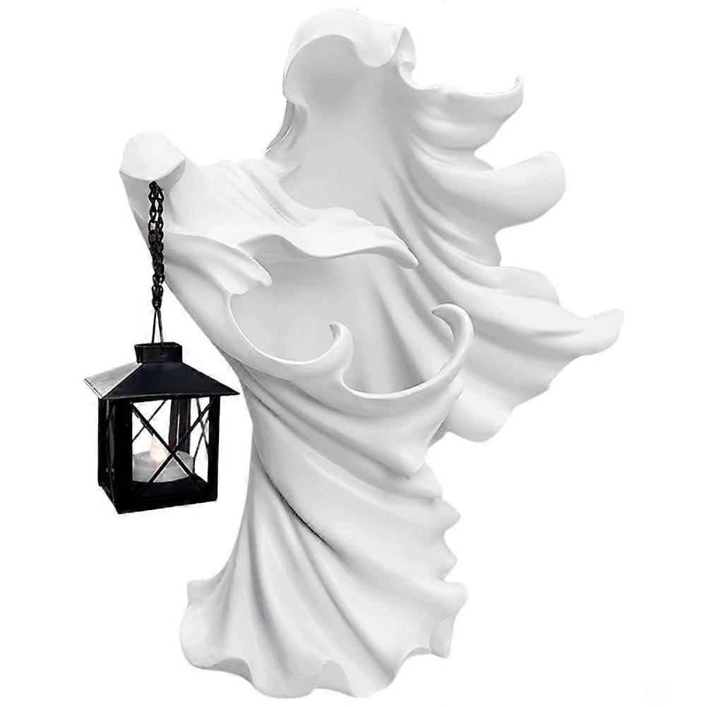 Ghost Halloween Witch Ornament with Lantern Energy Saving Resin Statue for Garden Courtyard Decor W