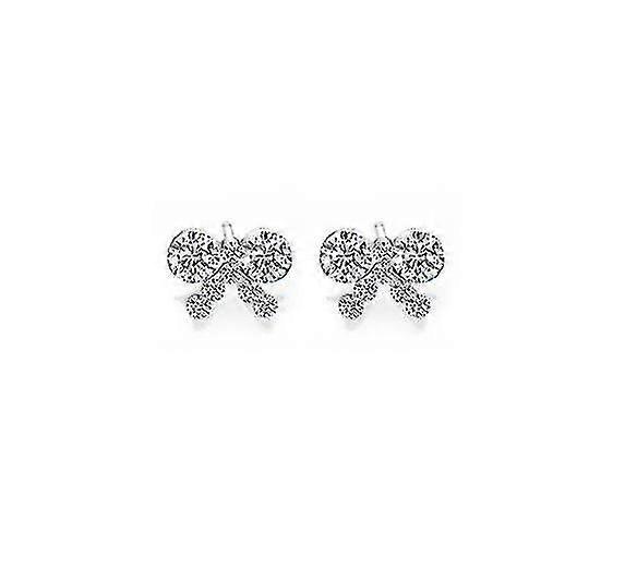 (bow Knot White Diamond)flash Diamond Bow Ins Stud Earrings