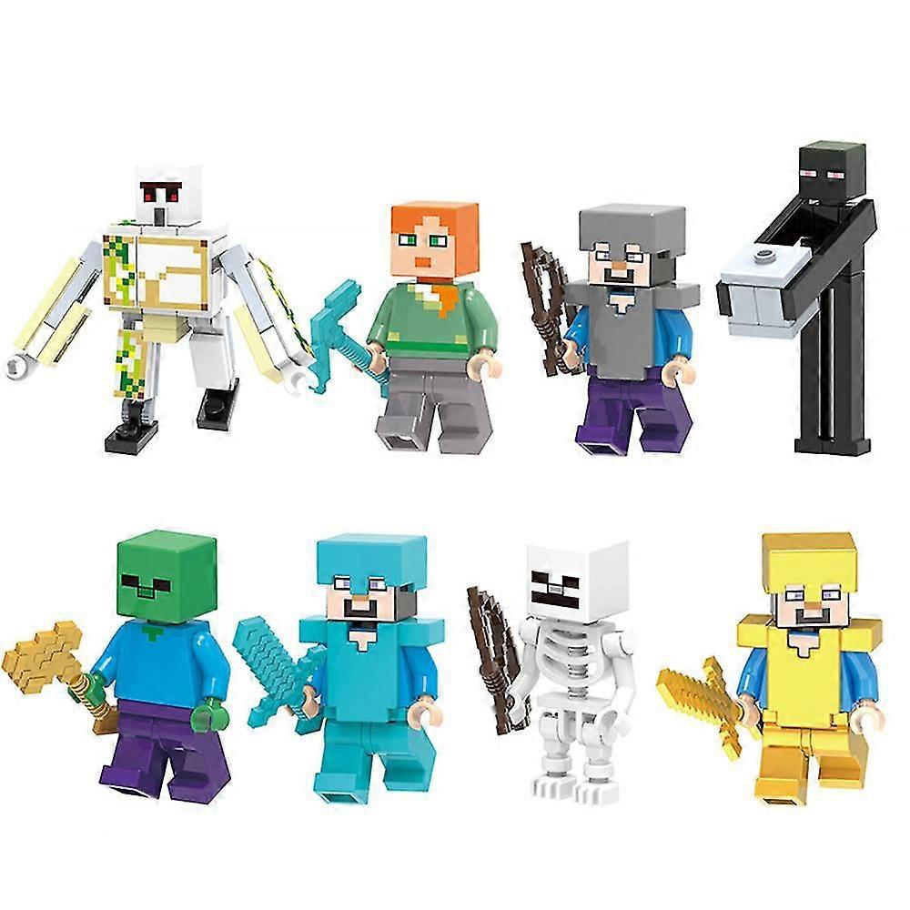 8st/set Minecraft-tema Minifigurer monterade minibyggblocksfigurer Leksak för barn Gåva