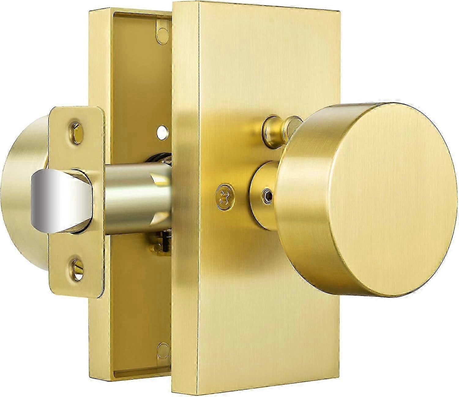 Satin Brass Door Knobs, Modern Rectangular Design, Privacy Function for Bedrooms